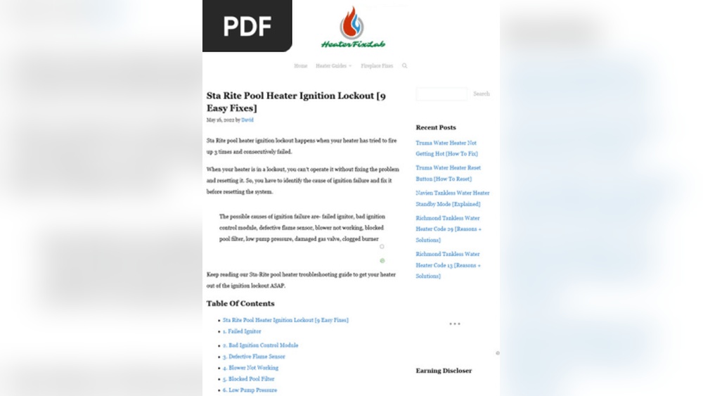 Sta Rite Pool Heater Ignition Lockout