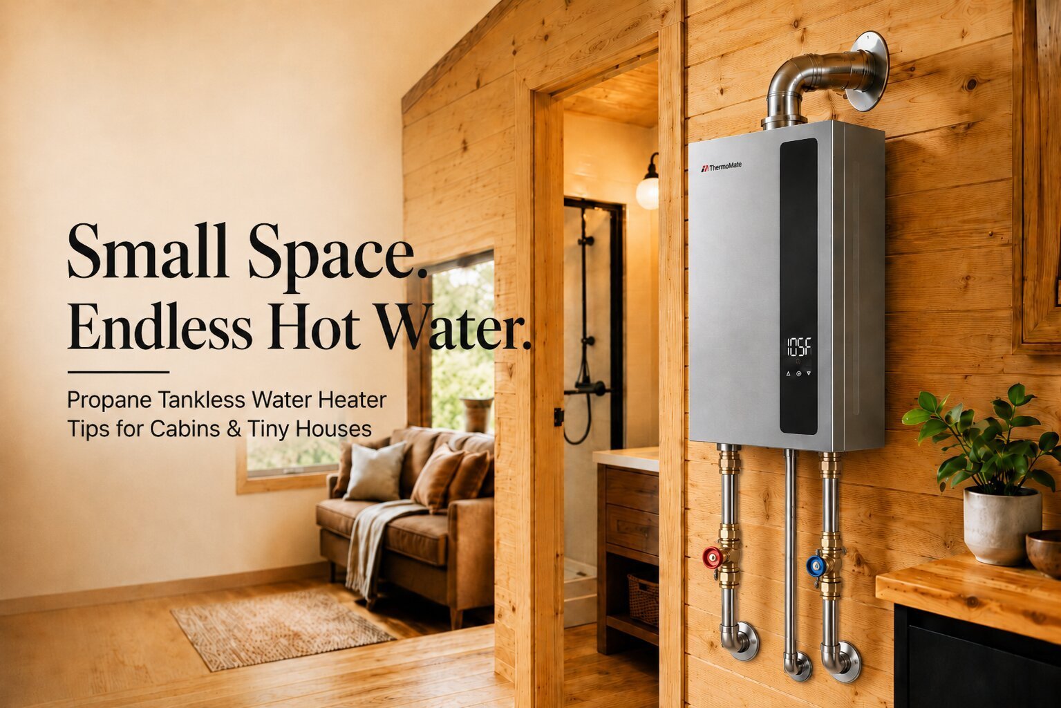 A modern hot water shop heater mounted on a workshop wall for efficient heating.