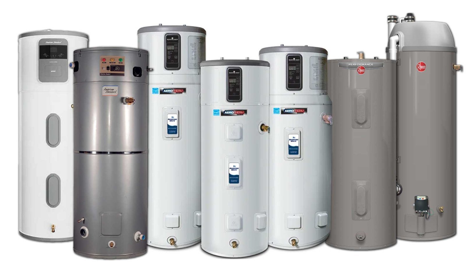 A professional inspects a modern water heater in a clean residential utility room.