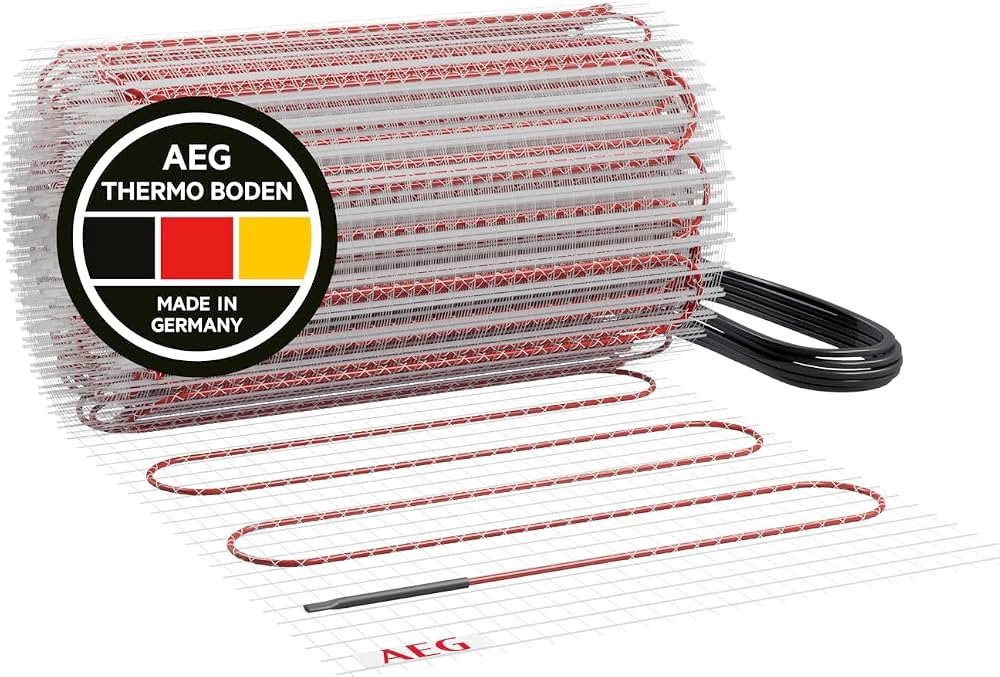 A technician installs an electric underfloor heating mat in a bright, modern room renovation.
